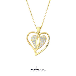 Penta Silver - İçiçe Kalp Gümüş Kolye