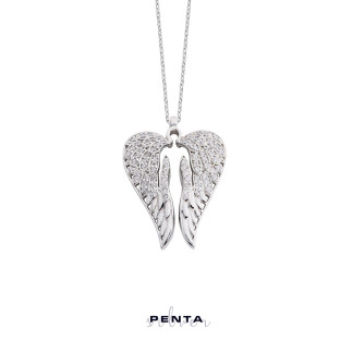 Penta Silver - Kalp Motifli Melek Kanadı Gümüş Kolye