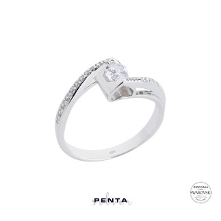 Penta Silver - Kalp Motifli Swarovski Tektaş Gümüş Yüzük