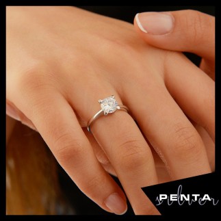 Penta Silver - Kalp Tırnak Swarovski Tektaş Gümüş Yüzük