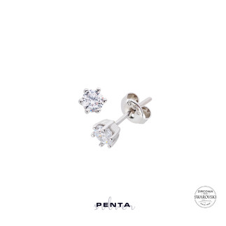 Penta Silver - Küçük Boy Swarovski Altı Tırnak Tektaş Gümüş Küpe