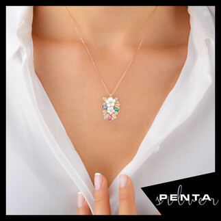 Manolya Çiçeği Gümüş Kolye Çift Manolya - Thumbnail