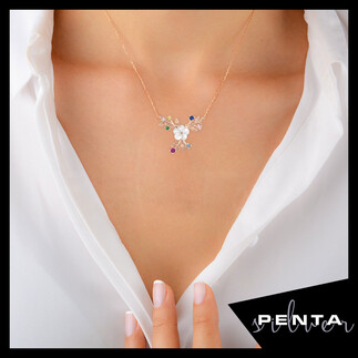 Manolya Çiçeği Gümüş Kolye - Thumbnail