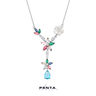 Penta Silver - Mavi Taşlı Gümüş Kolye Manolya Çiçekli
