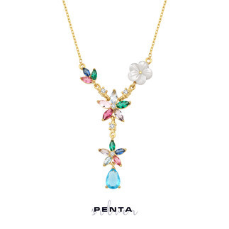 Mavi Taşlı Gümüş Kolye Manolya Çiçekli - Thumbnail