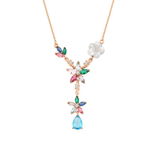 Mavi Taşlı Gümüş Kolye Manolya Çiçekli - Thumbnail