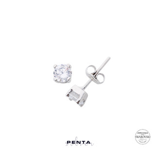 Penta Silver - Orta Boy Swarovski Dört Tırnak Tektaş Gümüş Küpe