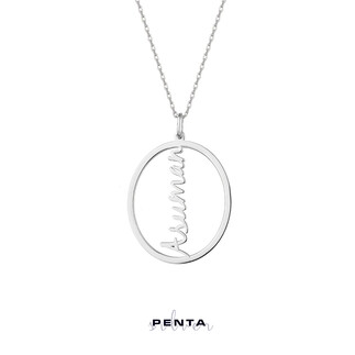 Penta Silver - Oval Dikey İsimli Gümüş Kolye