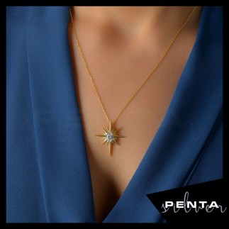 Penta Silver - Oval Taşlı Kutup Yıldızı Gümüş Kolye