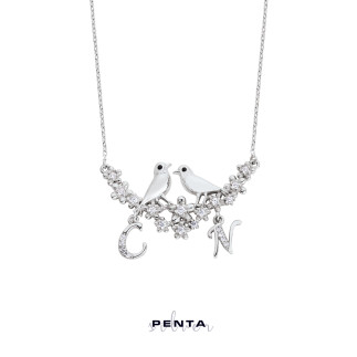 Penta Silver - Özgür Aşk Kuşlu Harfli Gümüş Kolye