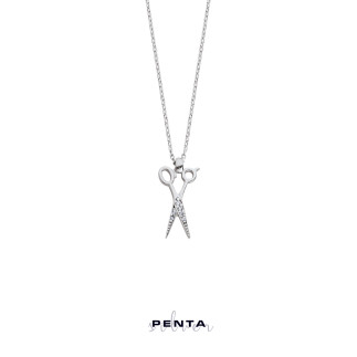 Penta Silver - Pırlanta Montür Makas Gümüş Kolye (1)