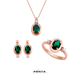 Penta Silver - Renkli Oval Taşlı Gümüş Takı Seti