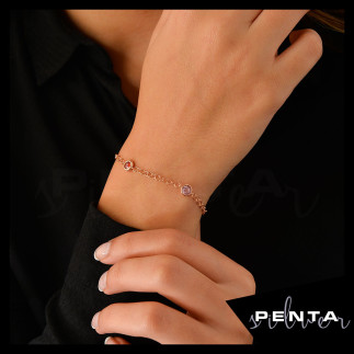 Penta Silver - Renkli Taşlı Biryole Gümüş Bileklik