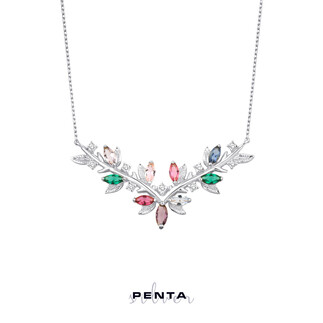 Renkli Zirkon Taşlı Gümüş Kolye - Thumbnail