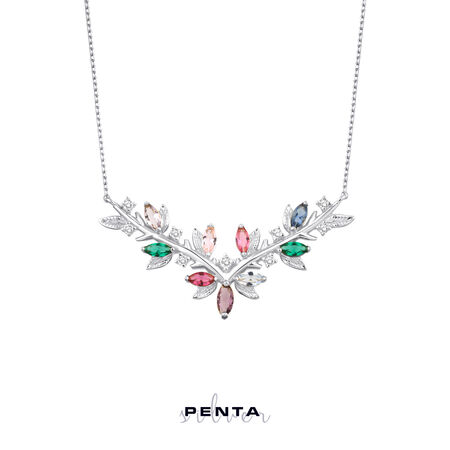 Penta Silver - Renkli Zirkon Taşlı Gümüş Kolye