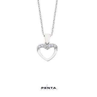 Penta Silver - Sıra Taşlı Kalp Gümüş Kolye (1)