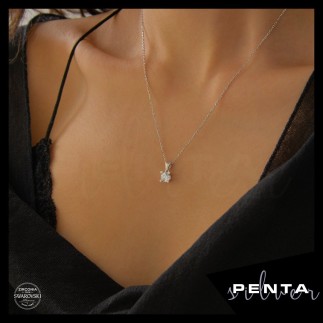 Penta Silver - Swarovski Dört Tırnak Tektaş Gümüş Kolye