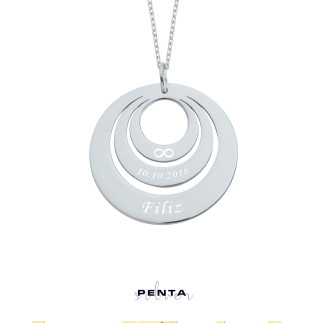 Penta Silver - Üç İsimli Halka Levha Gümüş Kolye (1)