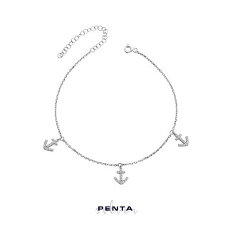 Penta Silver - Üçlü Çapa Zirkon Taşlı Gümüş Halhal (1)
