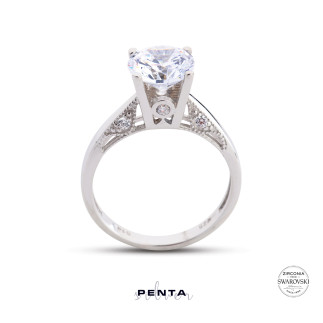 Penta Silver - Yüksek Tırnak Swarovski Tektaş Gümüş Yüzük