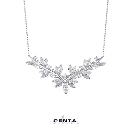 Penta Silver - Zirkon Taşlı Gümüş Kolye V Model Penta Silver - Zirkon Taşlı Gümüş Kolye V Model