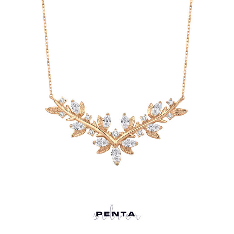 Zirkon Taşlı Gümüş Kolye V Model Zirkon Taşlı Gümüş Kolye V Model